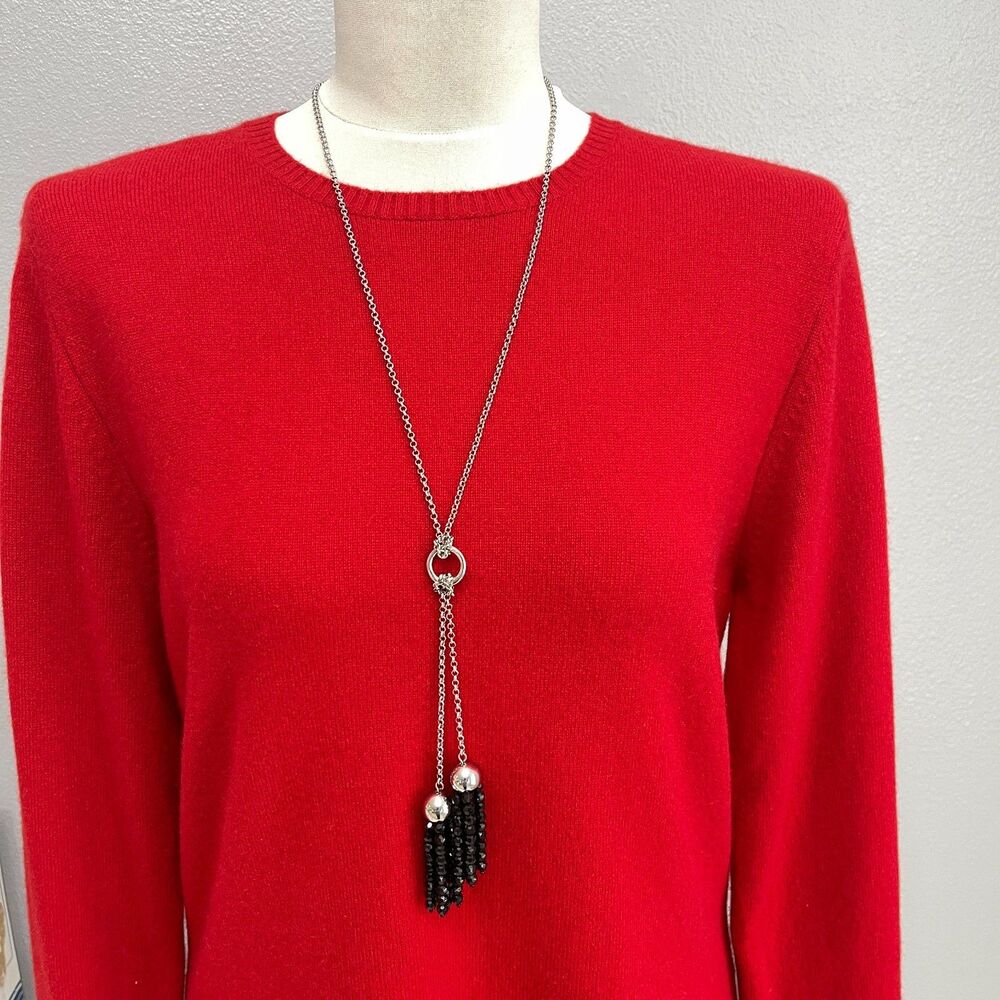 Talbots Silver-tone Black Beaded Beads Chain Fashion Necklace